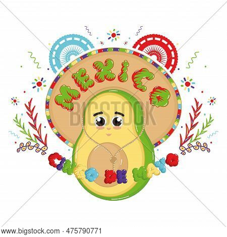 Isolarted Avocado Cartoon Cinco De Mayo Vector Illustration