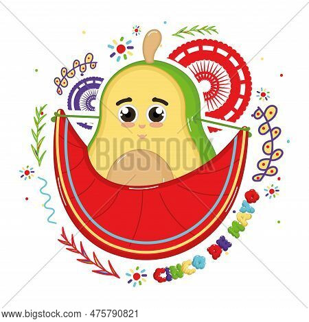 Isolarted Avocado Cartoon Cinco De Mayo Vector Illustration