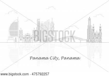 Outline Skyline Panorama Of Panama City, Panama - Vector Illustration