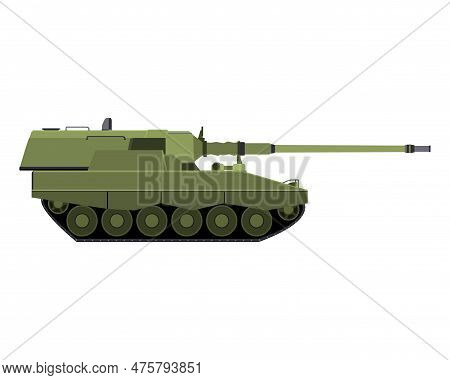 Self-propelled Howitzer In Flat Style. German 155 Mm Panzerhaubitze 2000. Military Armored Vehicle. 