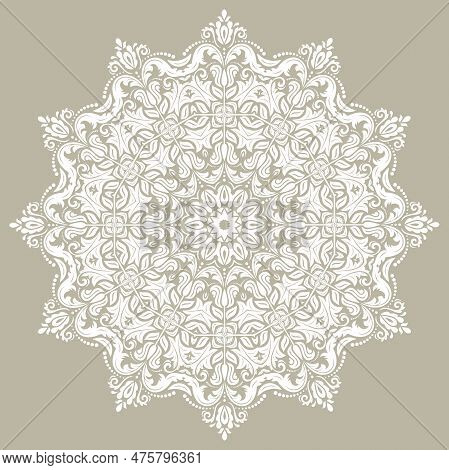 Elegant Vintage Ornament In Classic Style. Abstract Traditional Round White Pattern With Oriental El