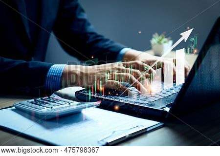 Businessman Analyzing Financial Data Charts Trading Forex Stock Market, Funds And Digital Assets Tec