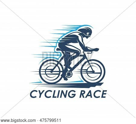 Cycling Sport Icon Of Bike Racer Silhouette On Bicycle, Vector Cycle Race Club Badge. Cycling Sport 