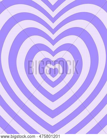 Groovy Psychedelic Poster In Y2k Style. Repeating Purple Hearts Background In Trendy Retro 2000s Des