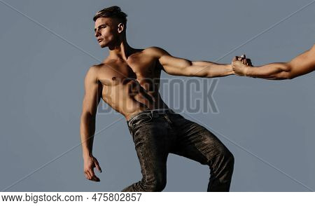 Helping Hand, Support. Men Arm, Salvation. Two Hands, Helping Arm Of A Friends, Teamwork. Rescue, He