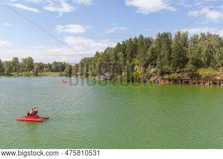 14.08.2022, Altai Republic, Russia. A Small Island On Lake Aya In The Altai Territory Or The Altai R