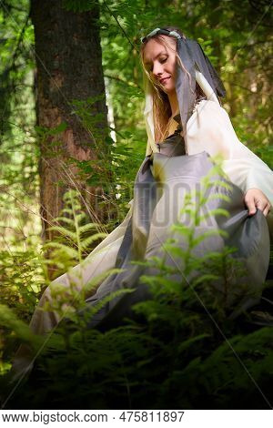 Beautiful Seductive Dryad. Pagan Spirit Of The Forest. Portrait Of Beautiful Dryad. Fairy Who Loves 