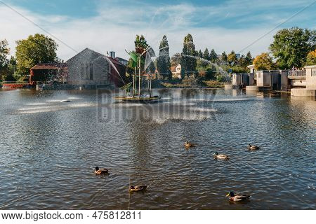 City Fountain In Old European City Bietigheim-bissingen In Germany. The City Park Of Bietigheim-biss