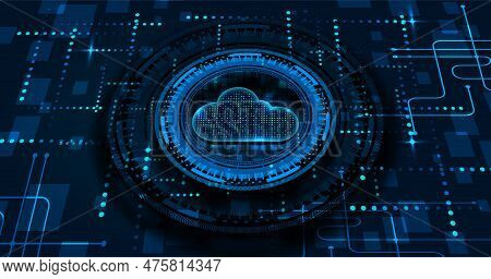 Cloud Computing And Internet Of Thing Concept. Dark Blue Backgroung. Cloud 2d, Cloud 3d.