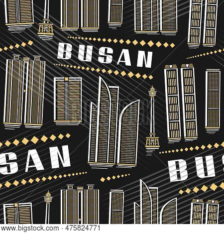 Vector Busan Seamless Pattern, Square Repeating Background With Illustration Of Asian Busan City Sca