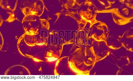 Golden Pellucid Glass Balls Floating On Pink Bg - Abstract 3d Rendering