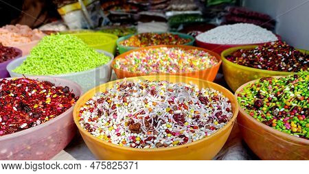 Colorful Ingredients Of Varanasi Paan That Is Sweet Betel Of Banaras , India . These Are Also Known 