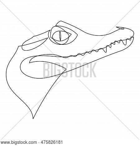 One Continuous Line Drawing Of Head Wild Caiman Crocodile For Company Logo Identity. Scary Animal Al