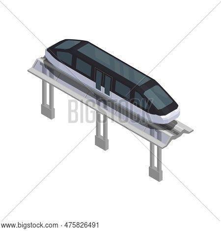 Smart City Technologies Isometric Composition With View Of Monorail Car With Flyover Way Vector Illu