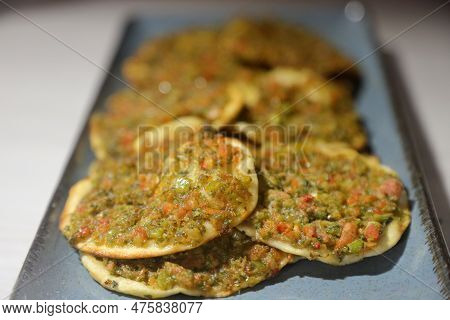Turkish Lahmacun Kebap, One Of The Most Important Dishes Of Turkish Cuisine, Delicious And Tradition
