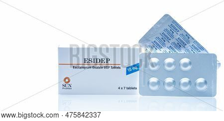 Chonburi, Thailand-february 18, 2023: Esidep Tablet In Blister Pack. Escitalopram Pills For Treat Ma