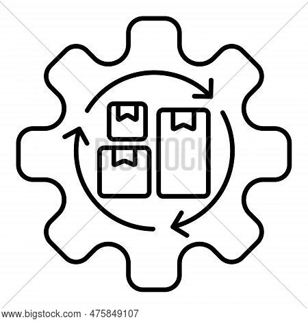 Packing Boxes Inside Three Cyclic Arrows And Gear. Simple Outline Vector Icon Of 3pl Logistics, Orde