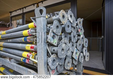 Piles Of Used Scaffolds That Can Be Reassembled.