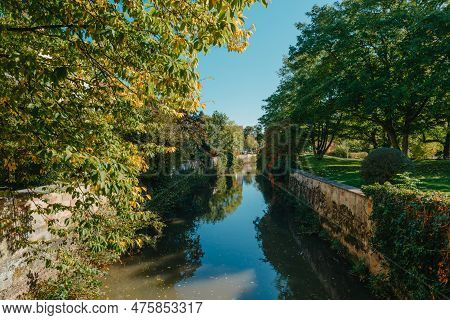 A Wooden Bridge In The Park With And Autumn Colors Of Bietigheim-bissingen, Germany. Europe. Autumn 