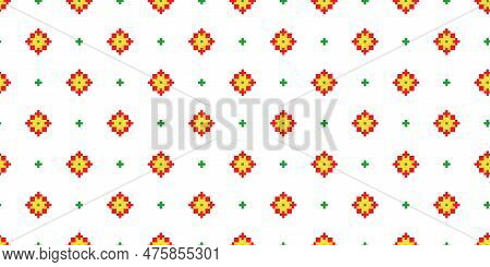 Pixel Art Simple Vector Geometric Pattern, Print, Ornament For Textile Or Fabric. Colorful Seamless 