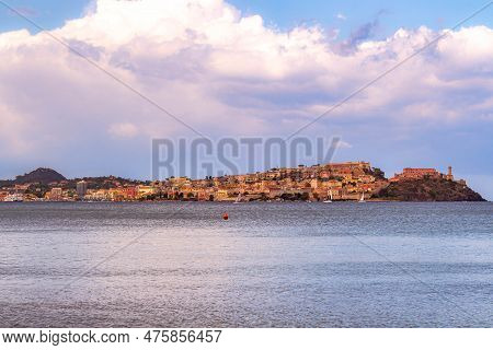 View From Magazzini Beach To The Skyline Of Portoferraio, Elba Island, Italy