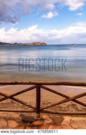 View From Magazzini Beach To The Skyline Of Portoferraio, Elba Island, Italy
