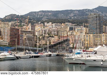 La Condamine, Monaco, April 22nd 2023:- A View Of Port Hercules, The Main Port Of Monaco, Located In