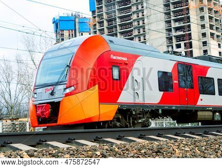 Moscow March 20, 2023, Moscow Surface Railway Transport, Ground Metro Train In The Metropolis