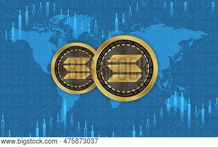 Image Of Solana-sol Virtual Currency On Digital Background. 3d Illustration