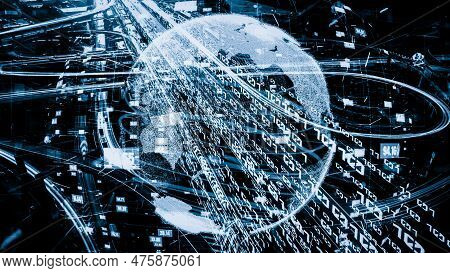 Smart Transportation In Tacit Futuristic City With Online Traffic Control System . Concept Of Smart 
