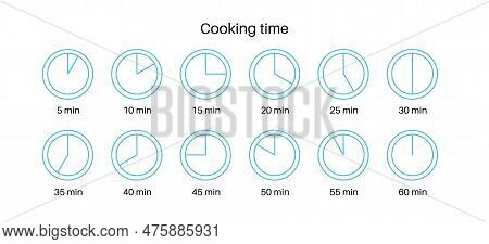 Cooking Time Concept. Countdown Timers Collection. Different Time On Watch.5, 10, 15, 20 Minutes Ico