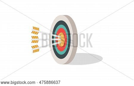 Many Arrows Missed Hitting Target Mark. Shot Miss. Multiple Failed Inaccurate Attempts To Hit Archer