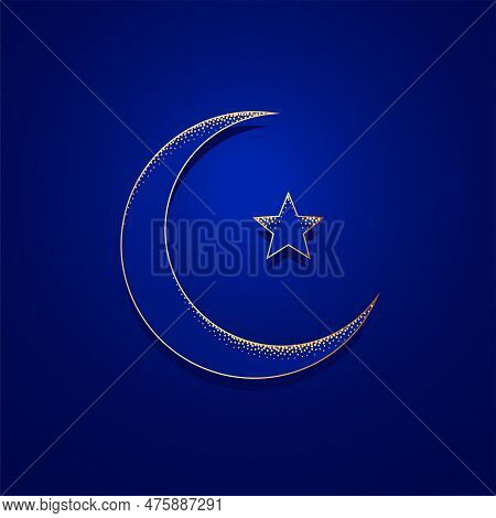 Line Style Golden Crescent Symbol For Islamic Faith Vector