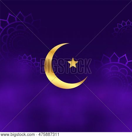 Shiny Crescent Symbol On Purple Background With Smoke Effect Vector
