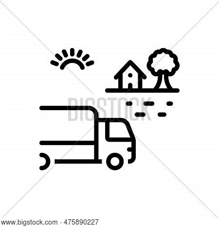 Black Line Icon For Away Far Aloof Far-out Long-distance Far-off House Truck Shipping Goods Transpor