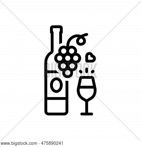 Black Line Icon For Wine Drink Liqueur Merlot Varietal Libation Grapes-bunch Celebration Wineglass B