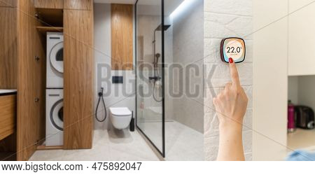 Thermostat Indoor Smart Home In House System For Temperature. Winter Heating Energy Efficient Automa