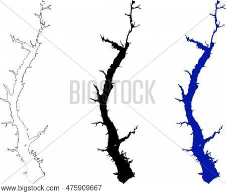 Lake Eufaula Icon On White Background. Eufaula Alabama Map Sign. Lake Eufaula Outline Symbol. Flat S