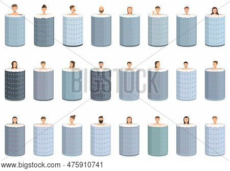 Cryotherapy Icons Set Cartoon Vector. Cold Men. Health Medicine