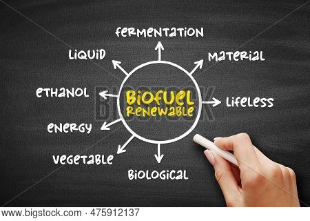 Biofuel Renewable - Derived Entirely From Plant-based Organic Materials, Mind Map Concept On Blackbo
