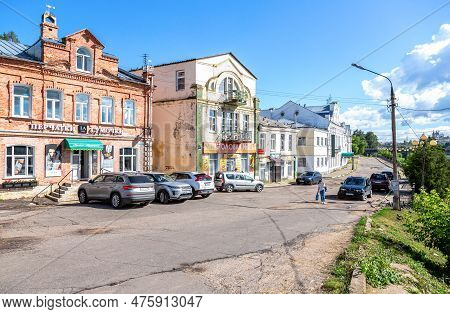 Torzhok, Russia - July 12, 2022: Provincial Russian Town Of Torzhok In Summer Sunny Day. Old Buildin