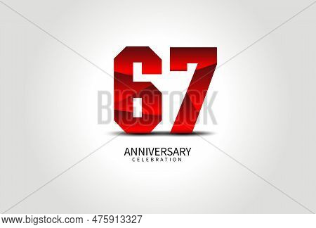 67 Year Anniversary Celebration Logo Red Vector, 67 Number Design, 67th Birthday Logo, Logotype Numb