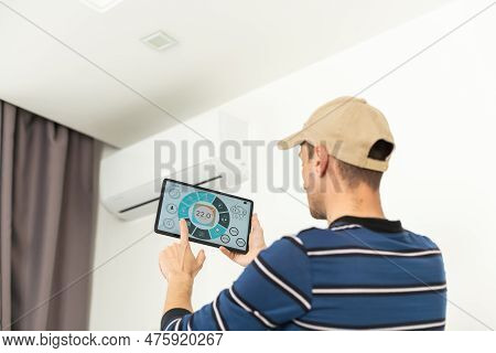 Installation Service Repair Maintenance Of An Air Conditioner, By Cryogenist Technican Worker Evacua