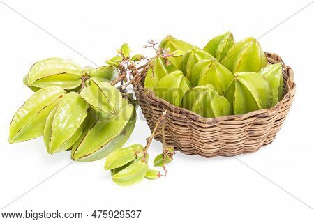 Star Fruit Or Carambola Green - Averrhoa Carambola; Photo On White Background