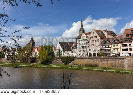 Ulm, Germany - April 29, 2023: View Of The Danube Embankment In Ulm