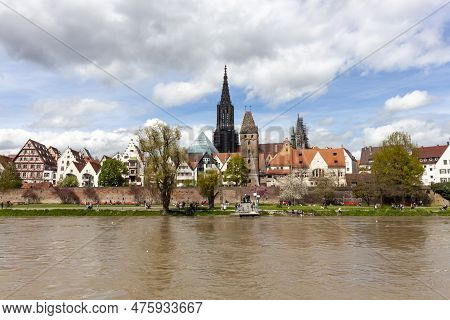 Ulm, Germany - April 29, 2023: A Panorama View Of The City Of Ulm In Southern Germany With The Danub