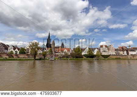 Ulm, Germany - April 29, 2023: A Panorama View Of The City Of Ulm In Southern Germany With The Danub