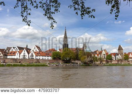 Ulm, Germany - April 29, 2023: A Panorama View Of The City Of Ulm In Southern Germany With The Danub