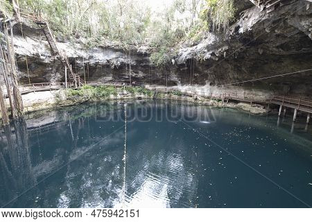 View Of Cenote In Ek Balam On Christmas Day