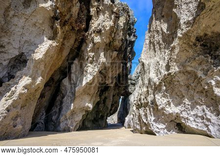 View On Playa De Palombina Las Camaras In Celorio, Green Coast Of Asturias, North Spain With Sandy B